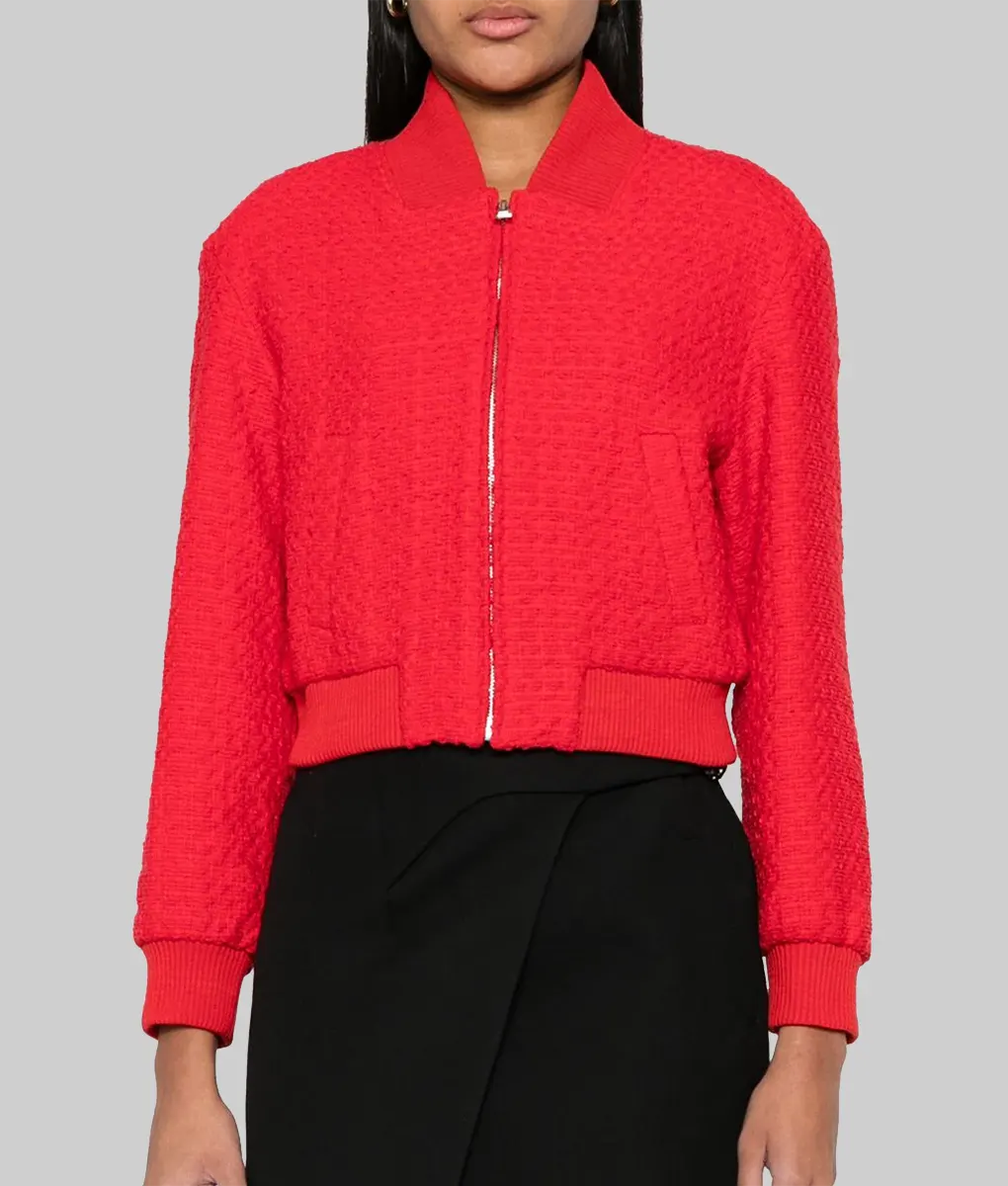 Nobody Wants This Kristen Bell Red Cropped Jacket-Front View