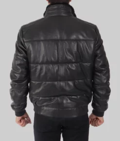 Piana Mens Black Leather Puffer Jacket - Mens Black Leather Puffer Jacket-2