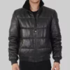 Piana Mens Black Leather Puffer Jacket - Mens Black Leather Puffer Jacket-4