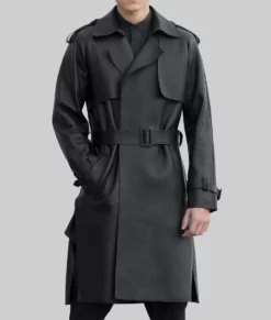 Raymond Men's Black Leather Trench Coat - Men's Black Leather Trench Coat-2