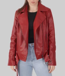 Rosa Womens Red Biker Leather Jacket - Womens Red Biker Leather Jacket-4