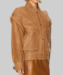 Rosie Huntington Oversized Brown Leather Jacket-Side View