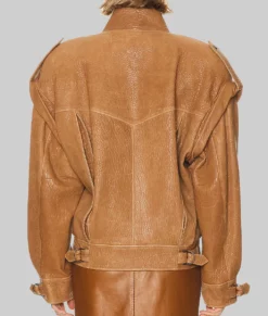 Rosie Huntington Oversized Brown Leather Jacket-Back View