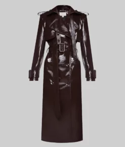 Sarah Women's Burgundy Leather Trench Coat - Women's Burgundy Leather Trench Coat-2