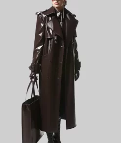 Sarah Women's Burgundy Leather Trench Coat - Women's Burgundy Leather Trench Coat-1