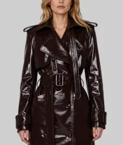Sarah Women's Dark Brown Leather Trench Coat-Front Zoom