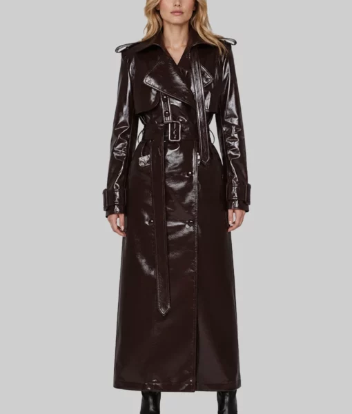 Sarah Women's Dark Brown Leather Trench Coat-Front