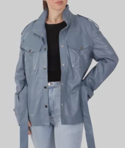 Sierra Womens Pastel Blue Leather Jacket - Womens Pastel Blue Leather Jacket-4