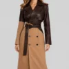 Teeia Women&rsquo;s Brown Leather Trench Coat-Front