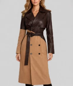 Teeia Women&rsquo;s Brown Leather Trench Coat-Front