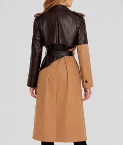 Teeia Women&rsquo;s Brown Leather Trench Coat-Back