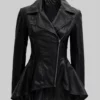 Tennz Women's Black Peplum Leather Jacket - Black Peplum Leather Jacket-2