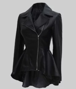 Tennz Women's Black Peplum Leather Jacket - Black Peplum Leather Jacket-3
