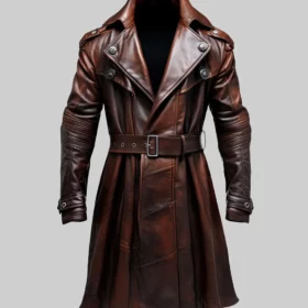 Terry Men's Brown Leather Trench Coat NYC Jackets