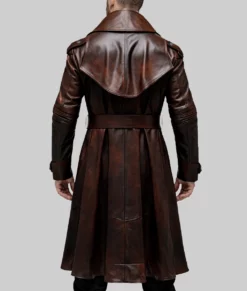 Terry Men’s Brown Leather Trench Coat-Back