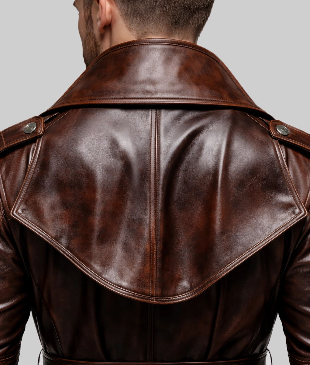 Terry Men’s Brown Leather Trench Coat-Zoom