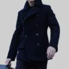 The Day of the Jackal Eddie Redmayne Blue Pea Coat-Side View