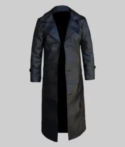 Zen Men's Black Leather Trench Coat - Men's Black Leather Trench Coat-2