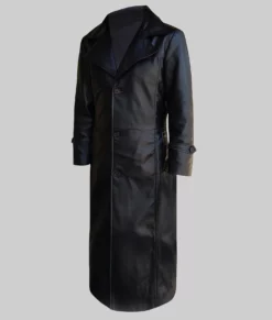 Zen Men's Black Leather Trench Coat - Men's Black Leather Trench Coat-1