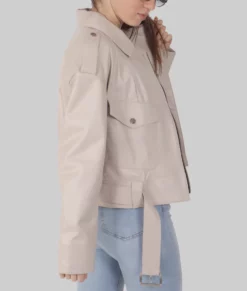 Zenda Womens Cream Biker Leather Jacket | NYC Jackets