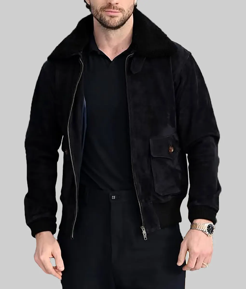 Aaron Taylor-Johnson Black Suede Bomber Jacket NYC Jackets