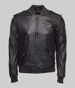 Bella Women's Black MA-1 Bomber Leather Jacket - Women's Black MA-1 Bomber Leather Jacket-2