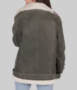 Bella Womens Grey B-3 Bomber Leather Jacket - Womens Grey B-3 Bomber Leather Jacket-4