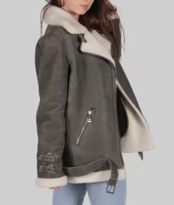 Bella Womens Grey B-3 Bomber Leather Jacket - Womens Grey B-3 Bomber Leather Jacket-1