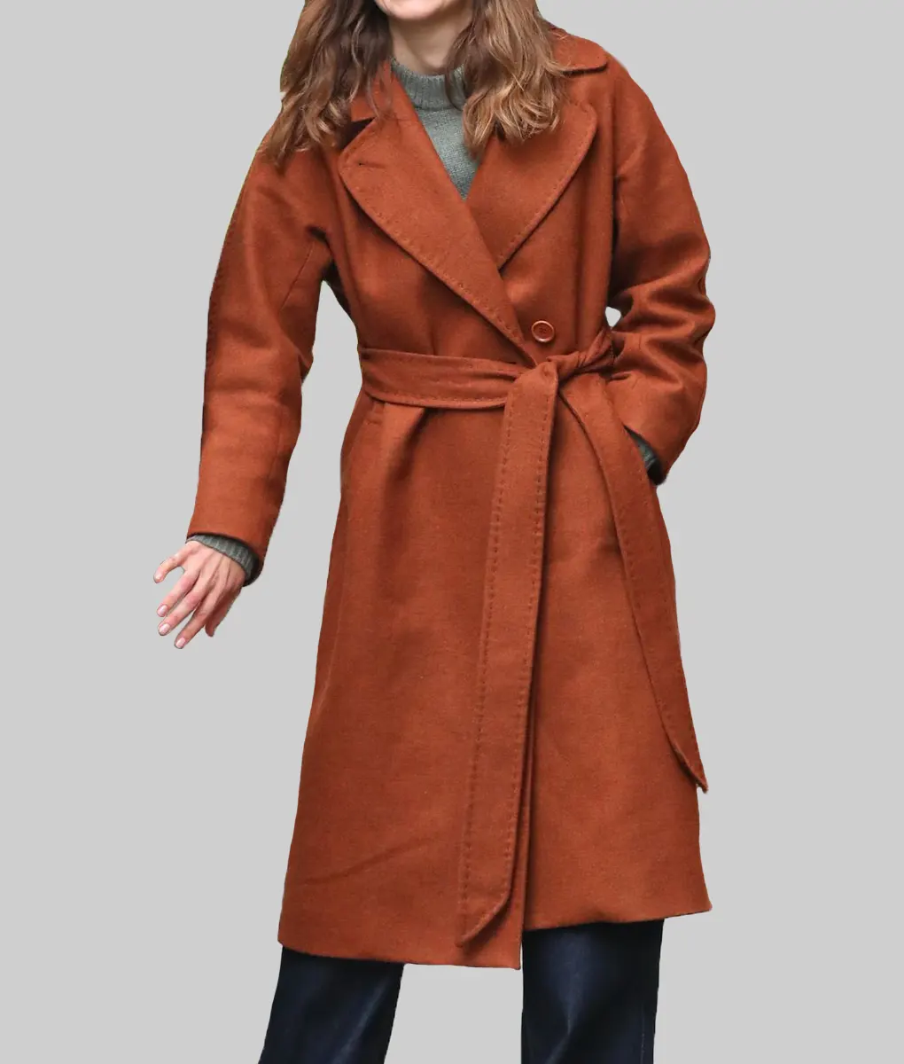 Black Doves Keira Knightley Brown Wool Coat-Front View