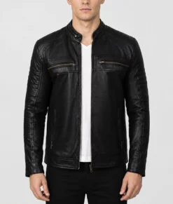 Boyle Mens Black Biker Leather Jacket-Front