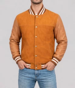 Boyle Mens Brown Varsity Leather Jacket-Front