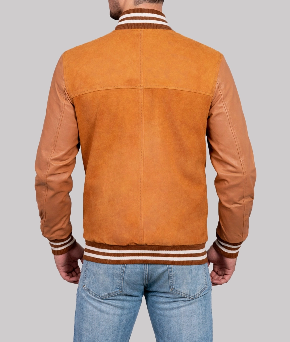 Boyle Mens Brown Varsity Leather Jacket-Back