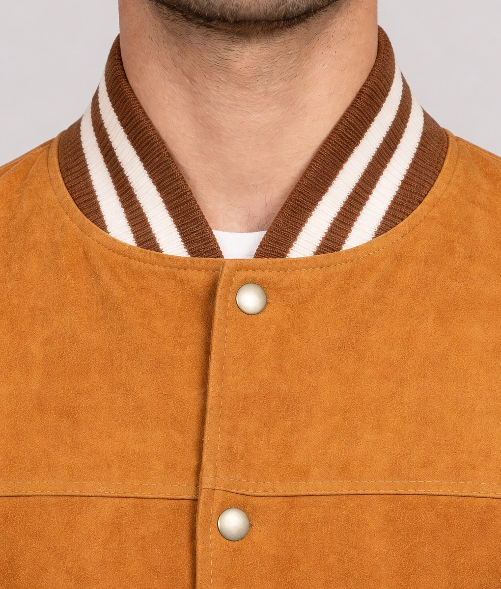 Boyle Mens Brown Varsity Leather Jacket-Zoom
