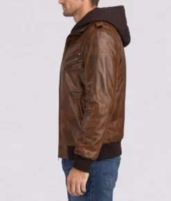 Christian Men's Brown Hooded Biker Leather Jacket | Men's Brown Hooded Biker Leather Jacke-2