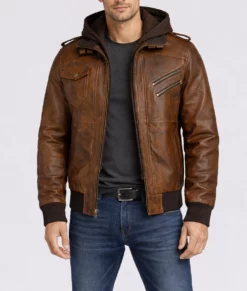 Christian Men's Brown Hooded Biker Leather Jacket | Men's Brown Hooded Biker Leather Jacke-4