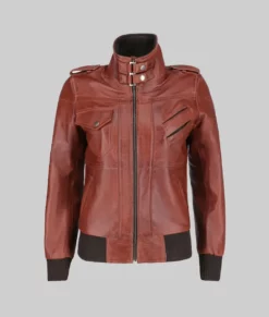 Christina Women's Brown Hooded Biker Leather Jacket - Women's Brown Hooded Biker Leather Jacket-1