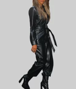 Ciara Black Leather Jumpsuit-Side View