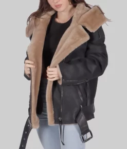 Debra Womens Black B-3 Bomber Leather Jacket - Womens Black B-3 Bomber Leather Jacket-3