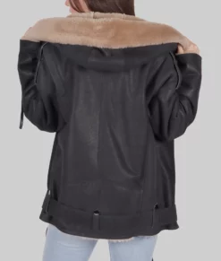 Debra Womens Black B-3 Bomber Leather Jacket - Womens Black B-3 Bomber Leather Jacket-5