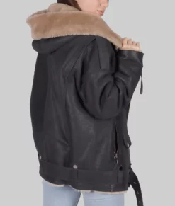 Debra Womens Black B-3 Bomber Leather Jacket - Womens Black B-3 Bomber Leather Jacket-1