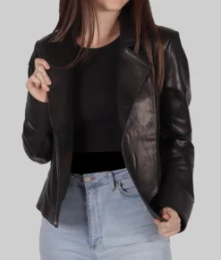 Debra Womens Black Biker Leather Jacket - Womens Black Biker Leather Jacket-3