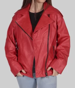 Debra Womens Red Biker Leather Jacket - Womens Red Biker Leather Jacket-3