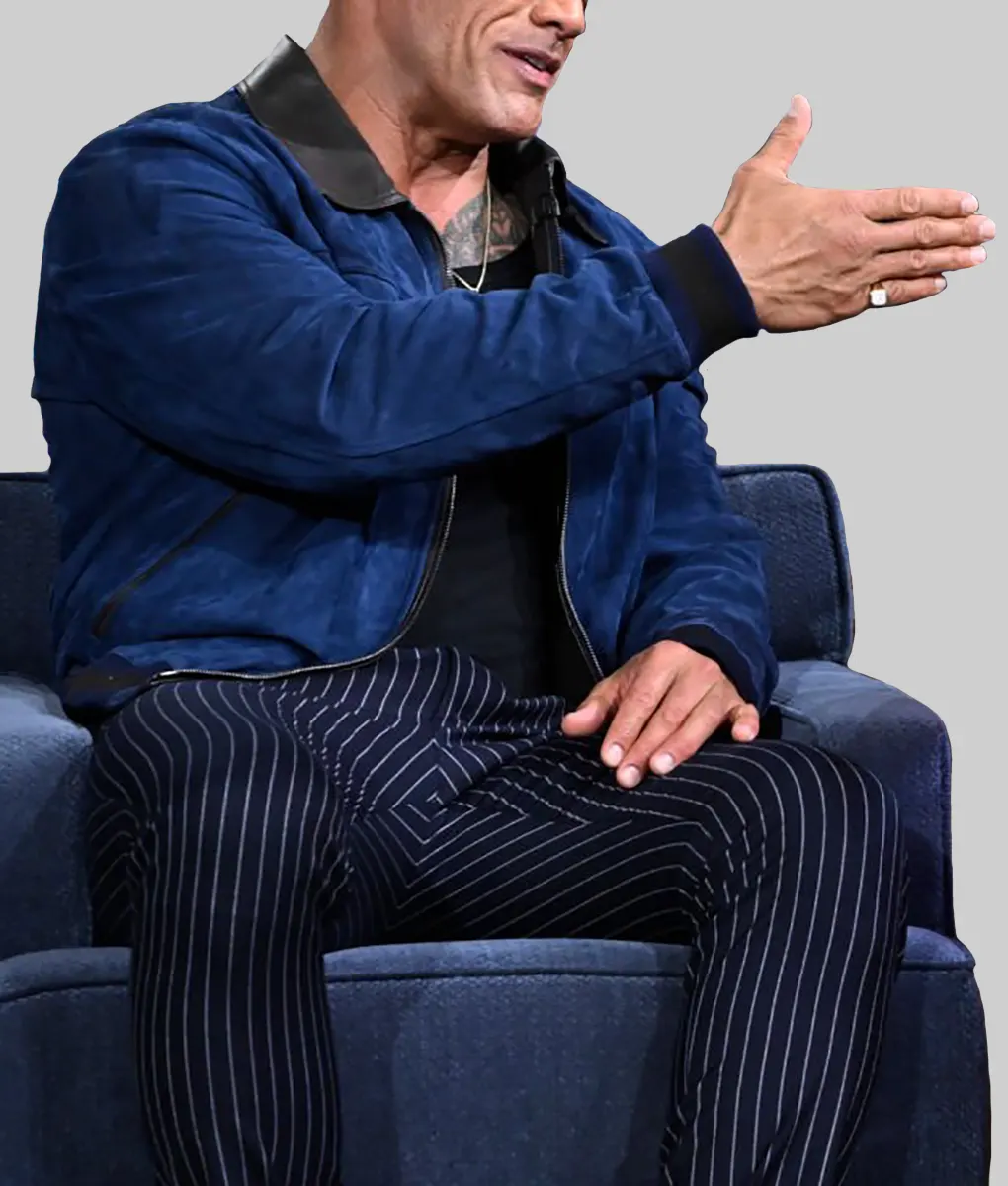 Dwayne Johnson Blue Suede Leather Jacket-Side View