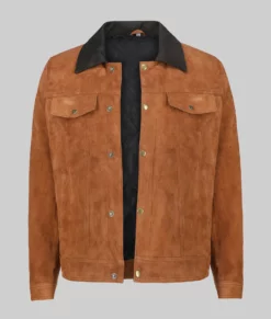 Francis Mens Cognac Leather Trucker Jacket - Mens Cognac Leather Trucker Jacket-2