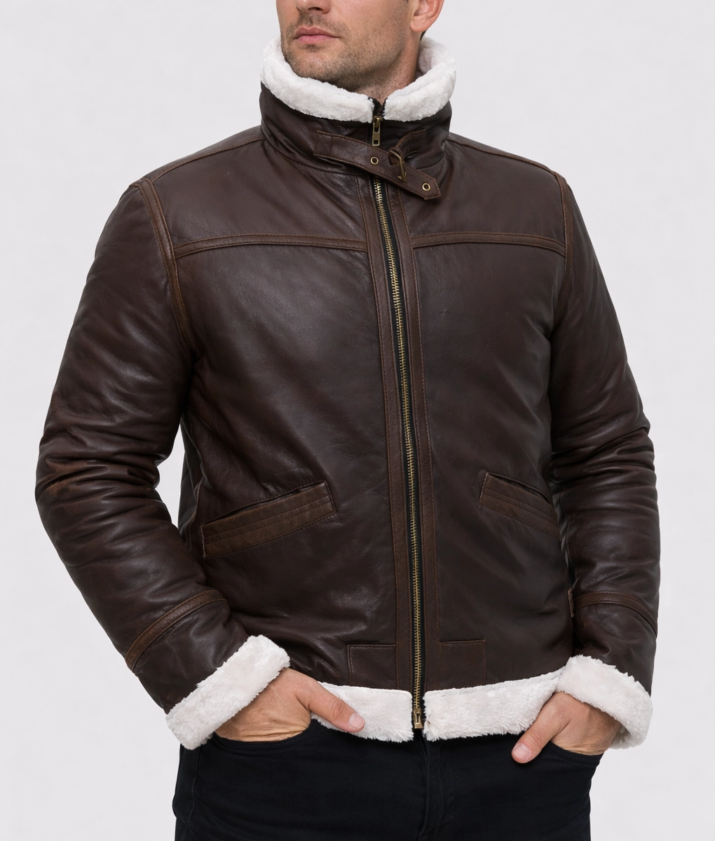 Garry Mens Dark Brown B-3 Bomber Leather Jacket | NYC Jackets