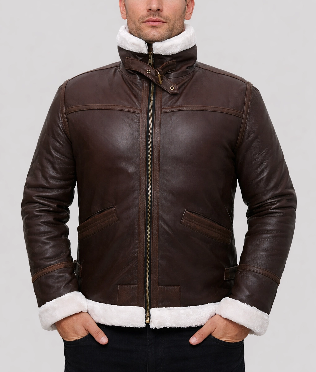 Garry Mens Dark Brown B-3 Bomber Leather Jacket | Mens Dark Brown B-3 Bomber Leather Jacket-1