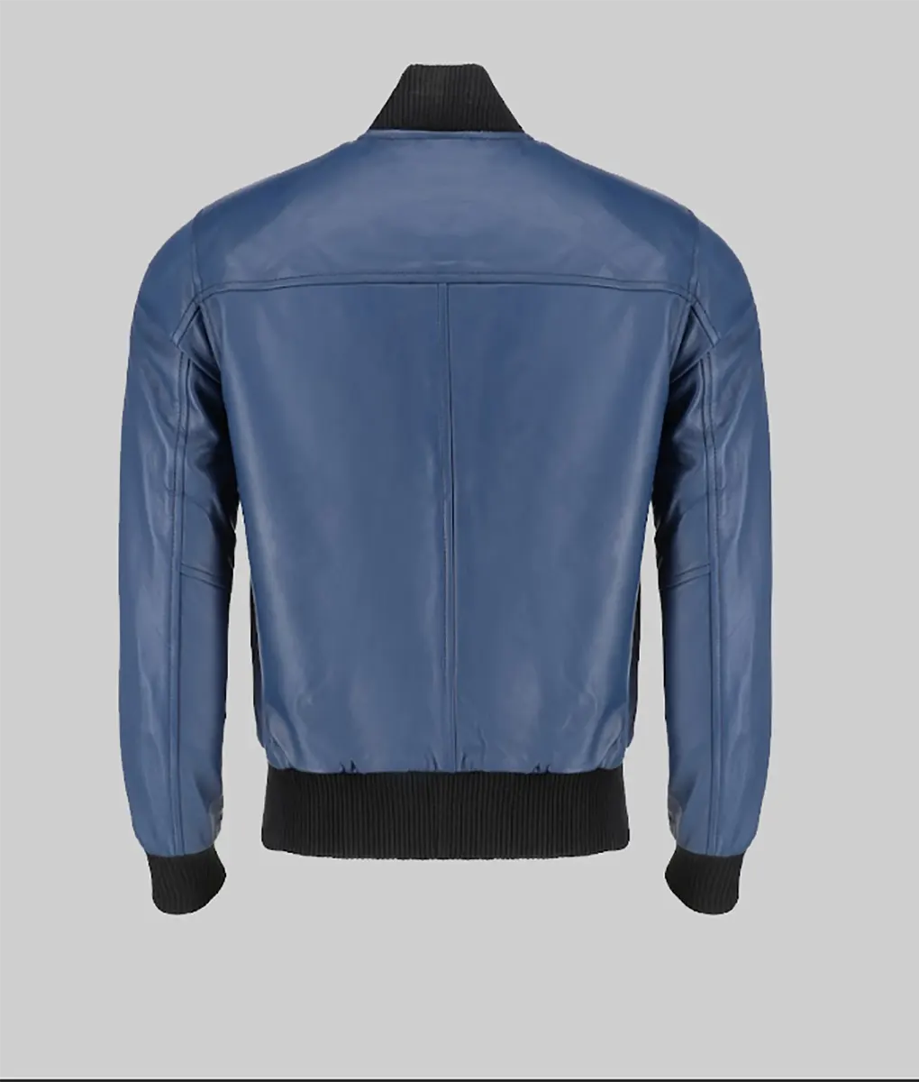 Bert Men's Classic Fit Blue Bomber Leather Jacket Men's