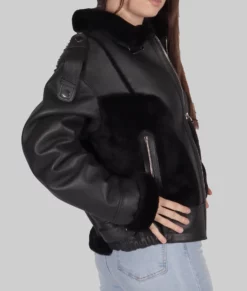 Jenna Womens Black Leather Aviator Jacket - Womens Black Leather Aviator Jacket-2
