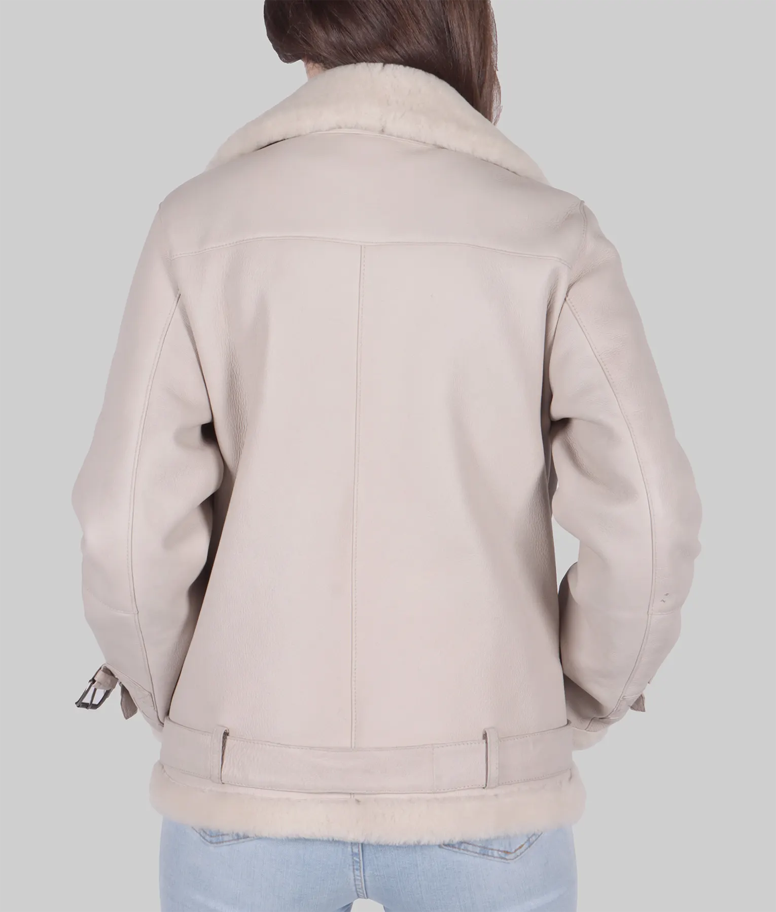 Jenna Womens White B-3 Bomber Leather Jacket - Womens White B-3 Bomber Leather Jacket-3