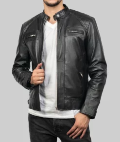 Jeoffery Mens Black Biker Leather Jacket - Mens Black Biker Leather Jacket-2